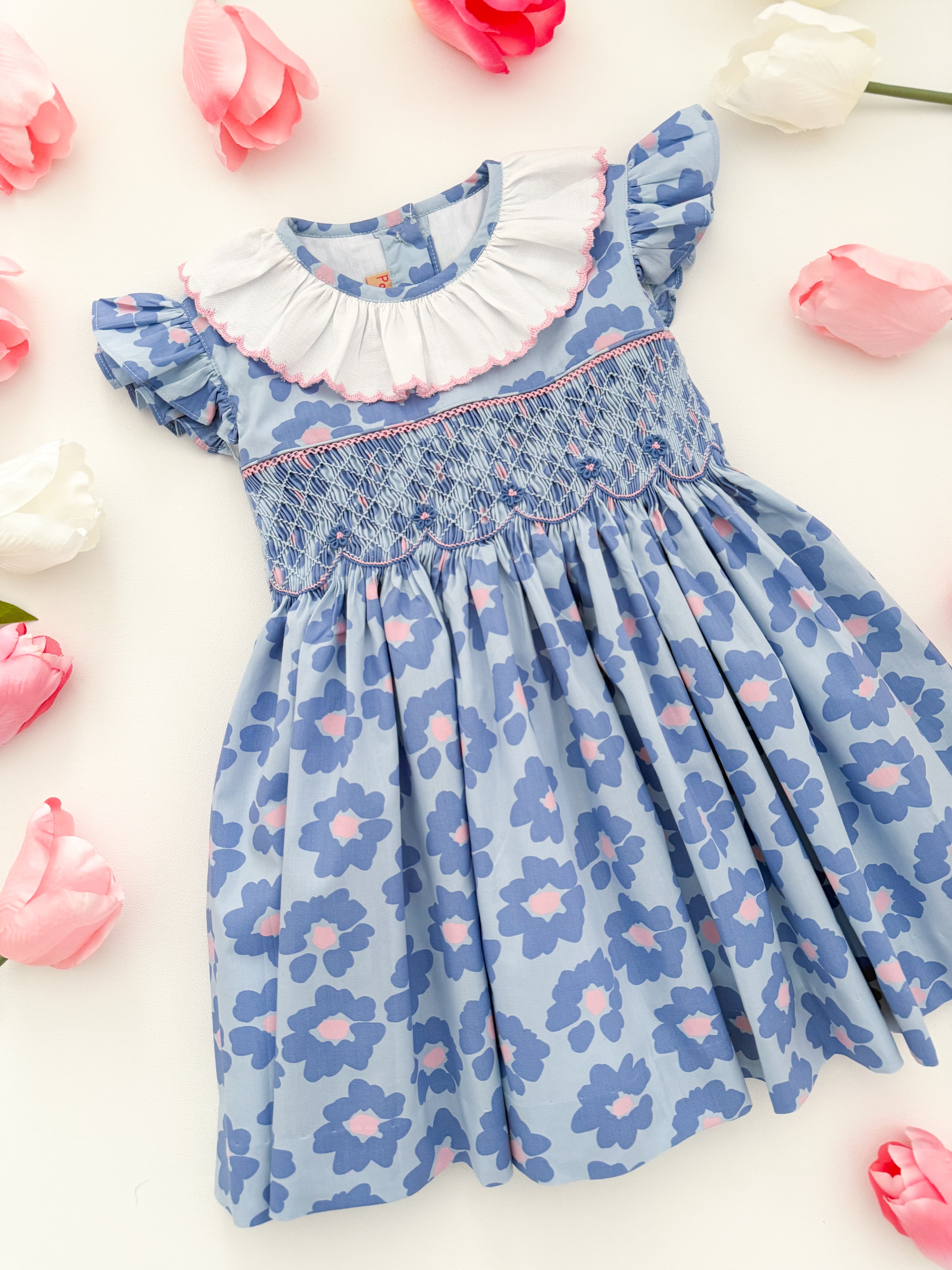 The hand smocked CÉCILIA dress - Floral Blue