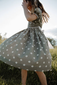 The hand smocked BELLA dress - Green Olive