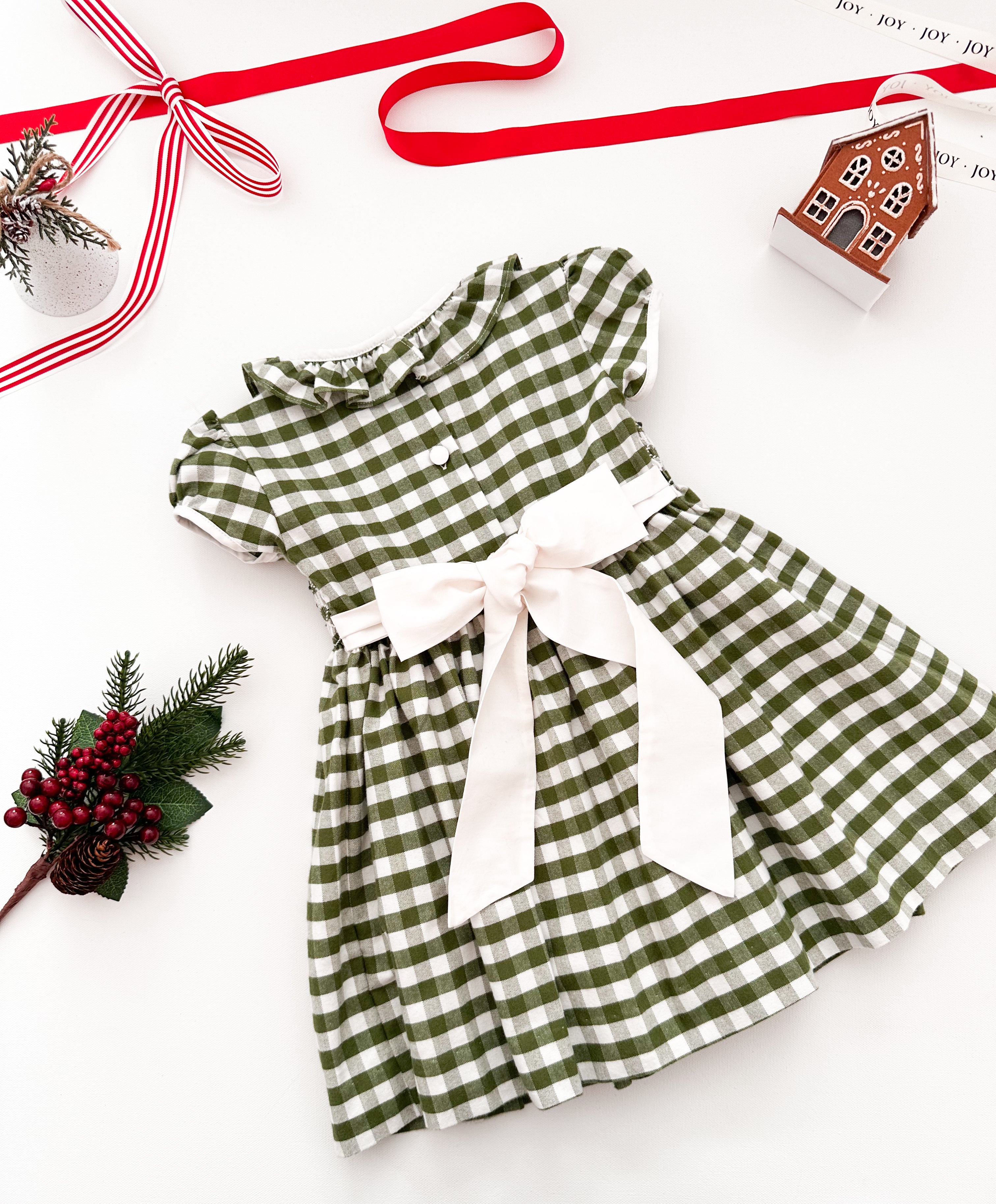 The hand smocked BENEDICTE dress - in green and white