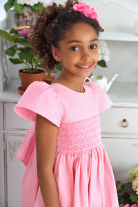 The hand smocked FLAVIE dress - Pink Coral