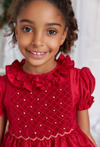 *SECONDS SALE** The hand smocked THERESA dress - Red in 100% SILK (Holidays Edition)