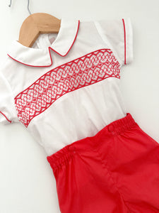 * PREORDER * The hand smocked ADAM set - Red Coral