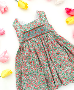 The hand smocked ESMÉE dress - Floral mint coral