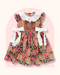 The hand smocked SERAPHINA dress - Floral pink yellow