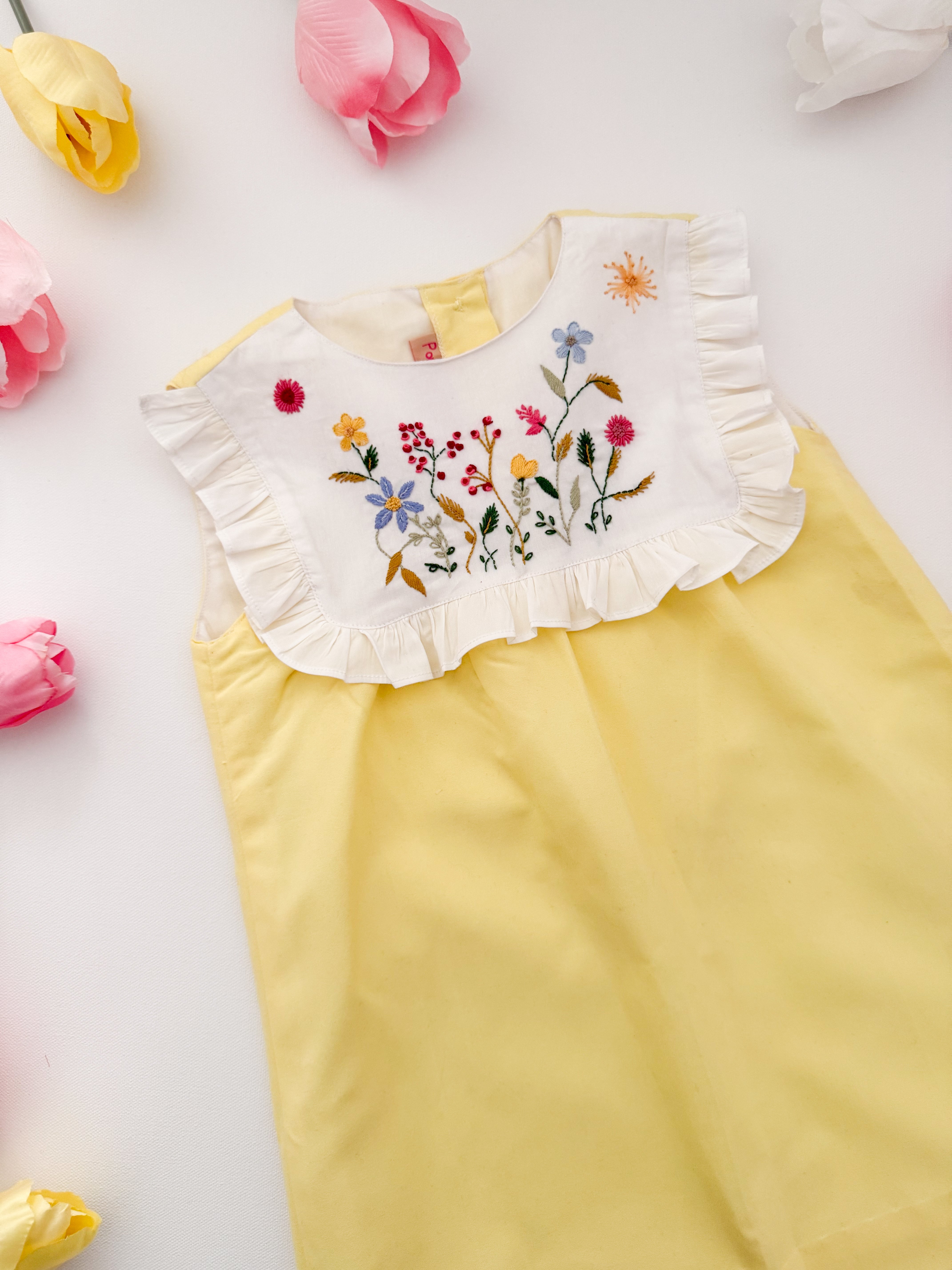 The hand embroidered ALICIA dress - yellow