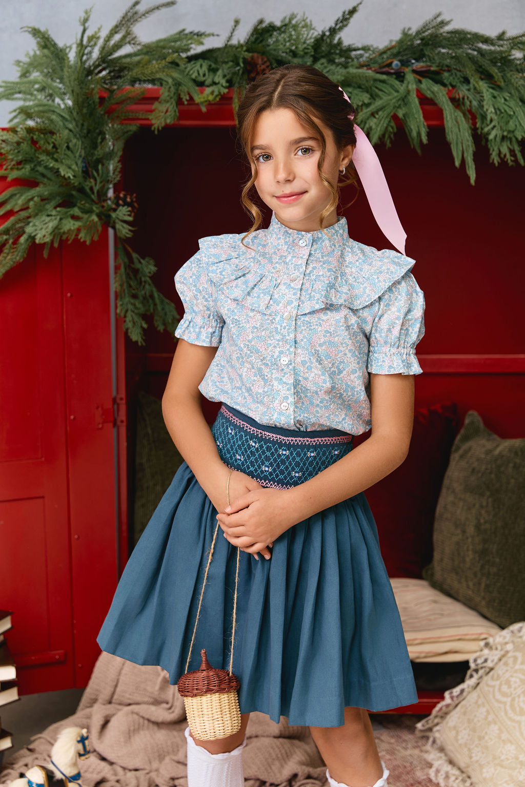 The hand smocked SAPHIRA set - Liberty blue