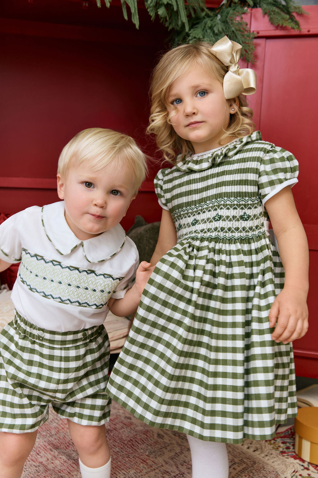 The hand smocked BENEDICTE dress - in green and white