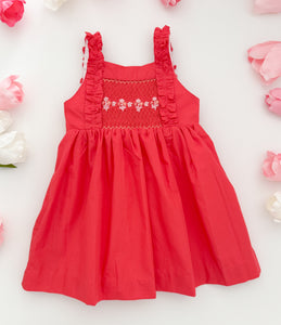 The hand smocked ATHÉNA dress - Coral red
