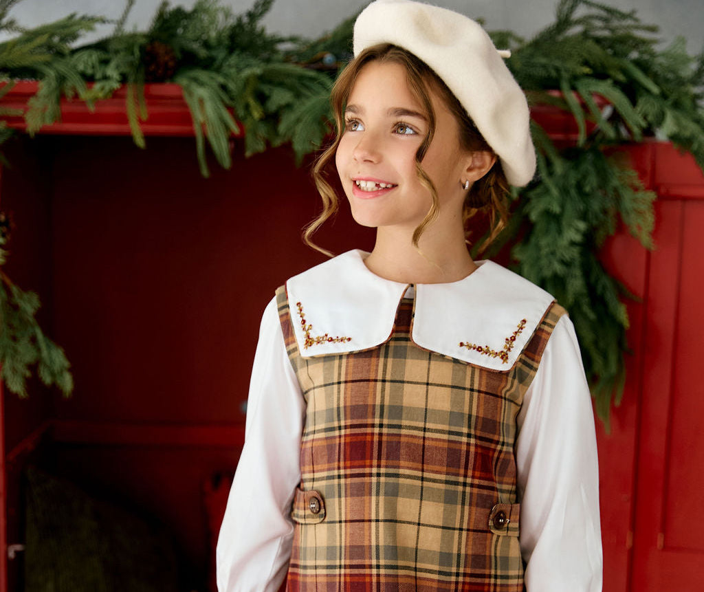 The hand smocked JACINTHE set - Plaid Brown
