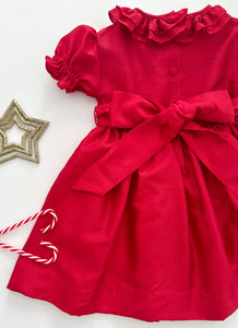 *SECONDS SALE** The hand smocked THERESA dress - Red in 100% SILK (Holidays Edition)