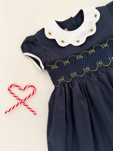 The hand smocked GRACE dress - Navy