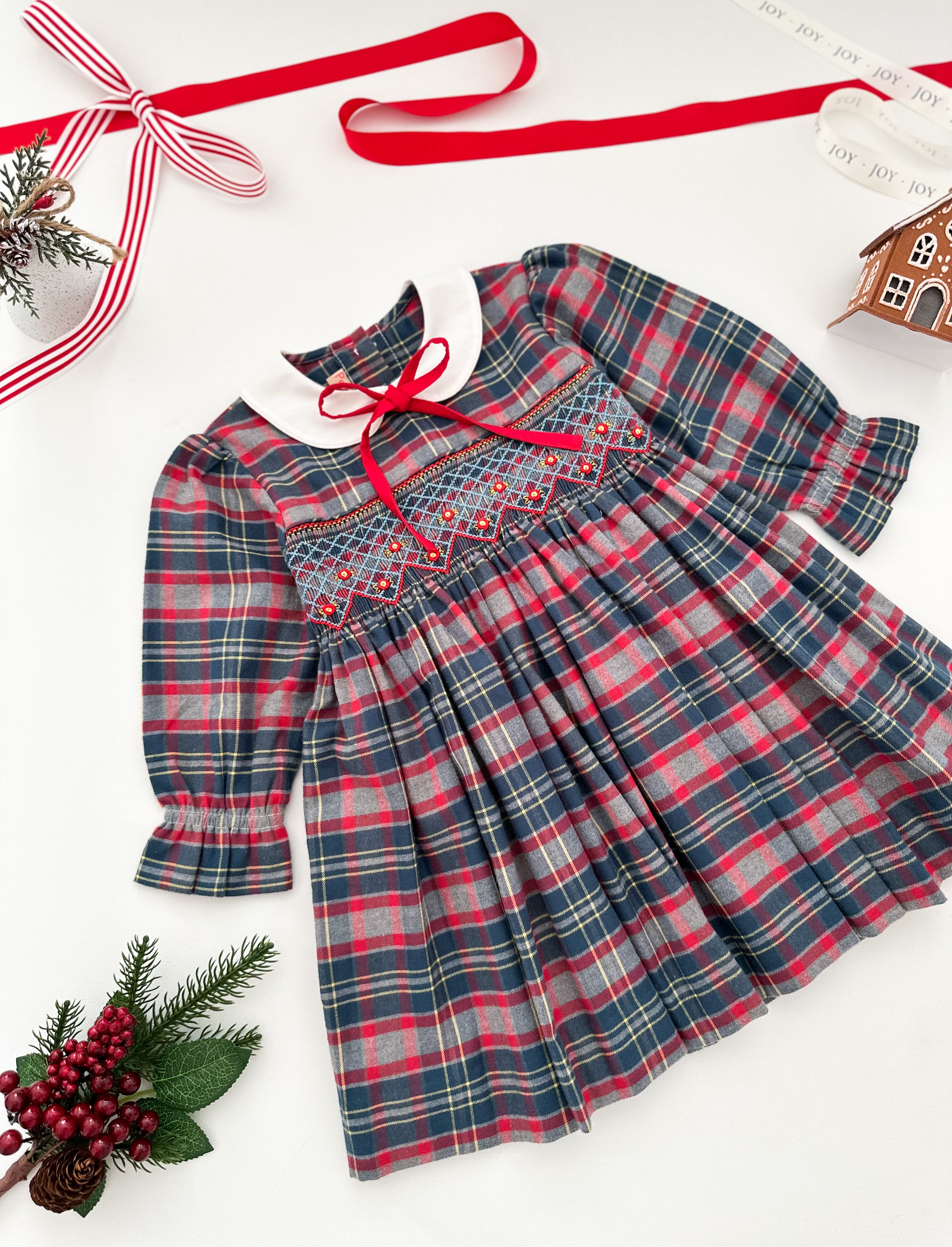 The hand smocked ADÉLIE dress - Tartan blue red