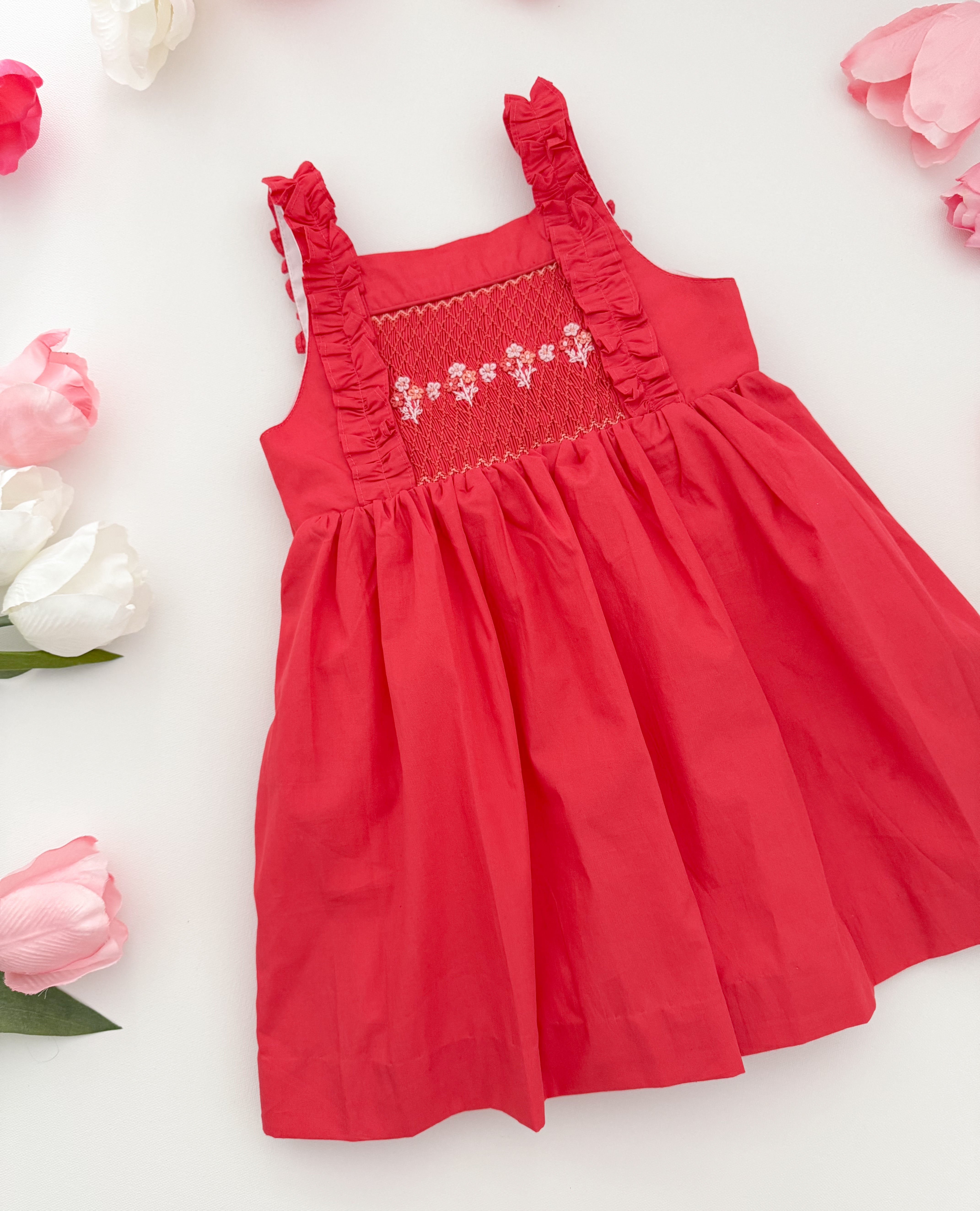 The hand smocked ATHÉNA dress - Coral red