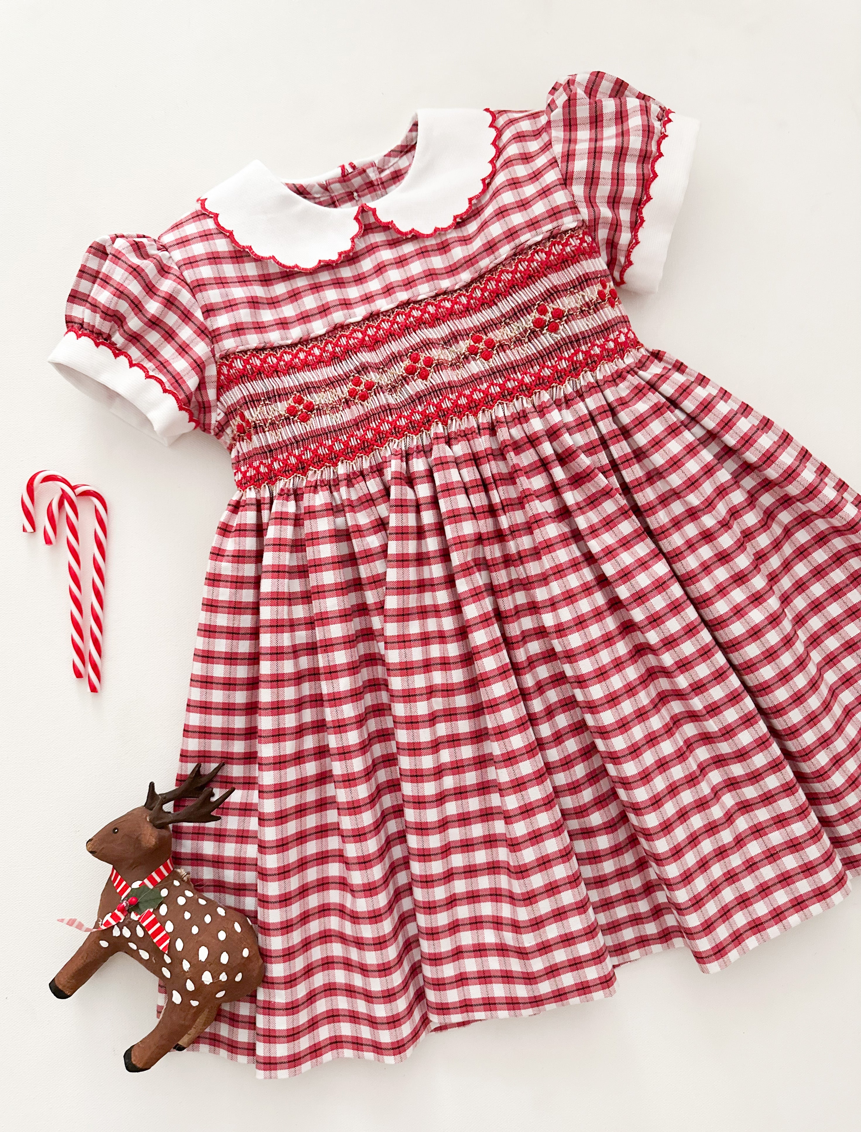 The hand smocked ASTRID dress - Red and white