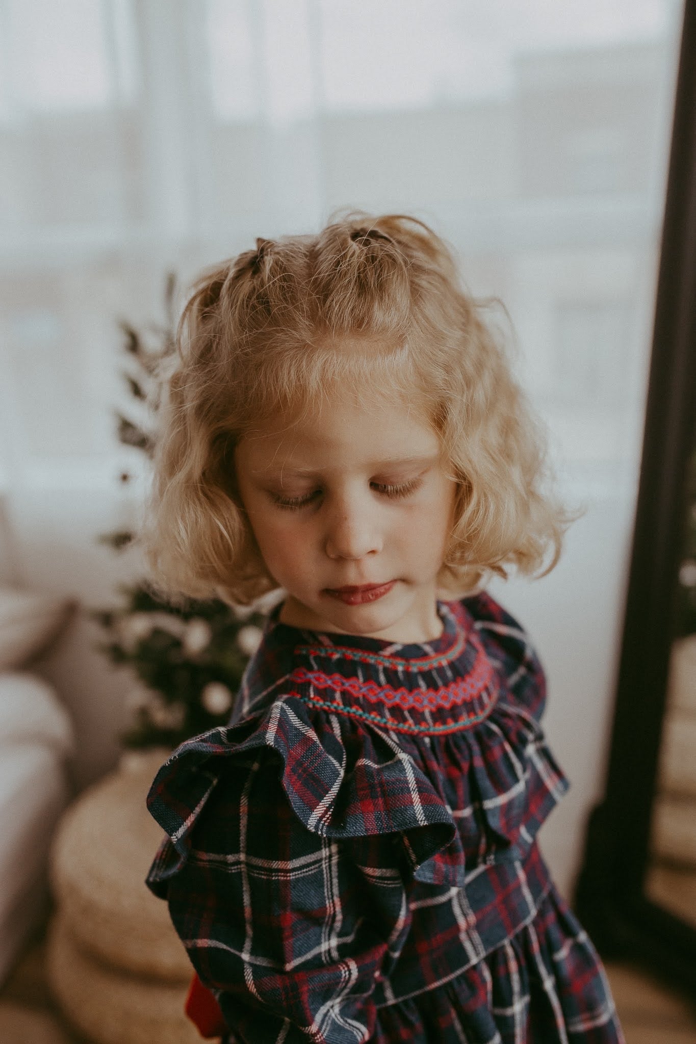 ** SECONDS SALE ** The hand smocked ELLA dress - Plaid navy and red