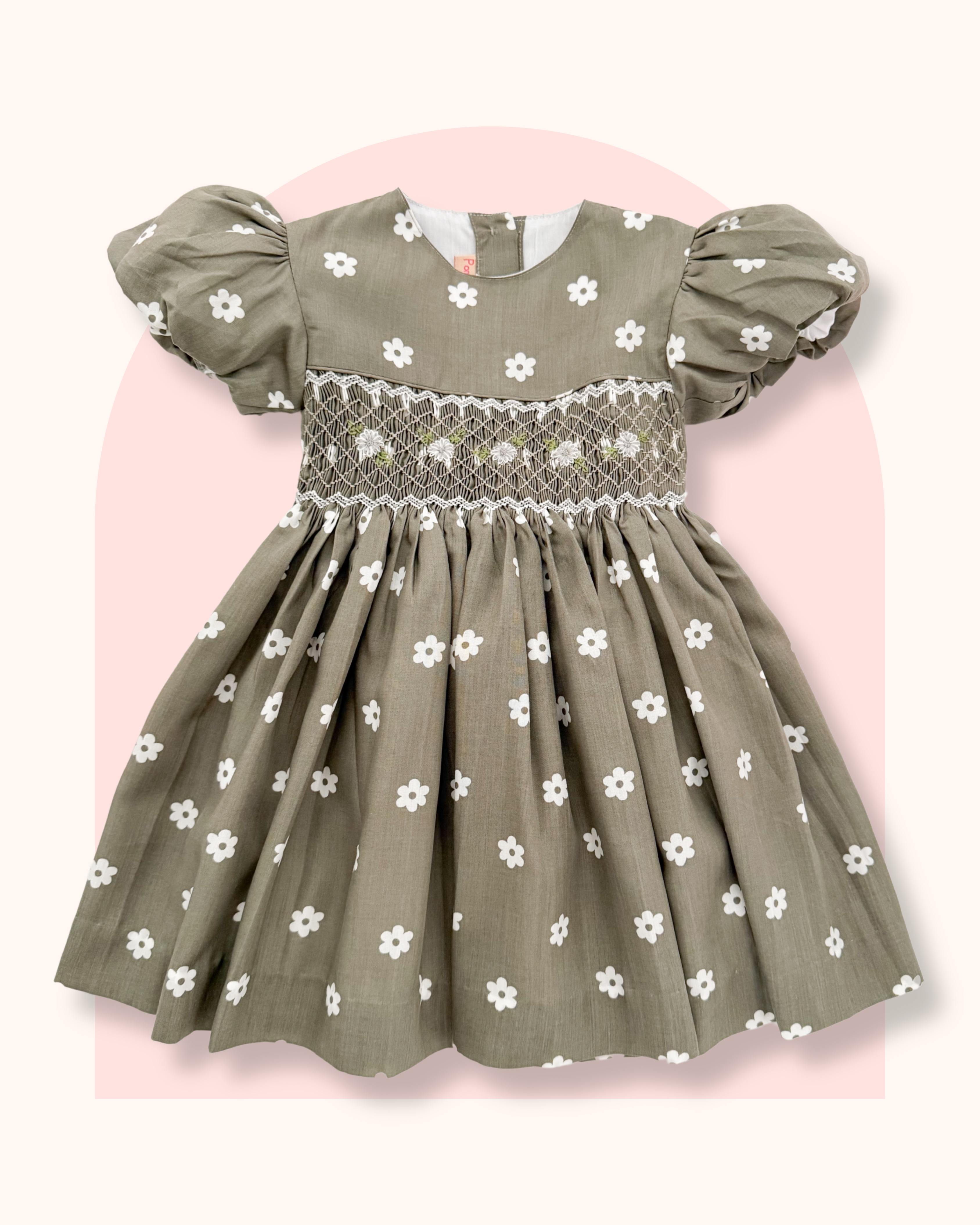 The hand smocked BELLA dress - Green Olive