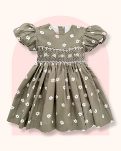 The hand smocked BELLA dress - Green Olive