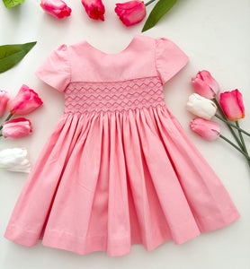 The hand smocked FLAVIE dress - Pink Coral