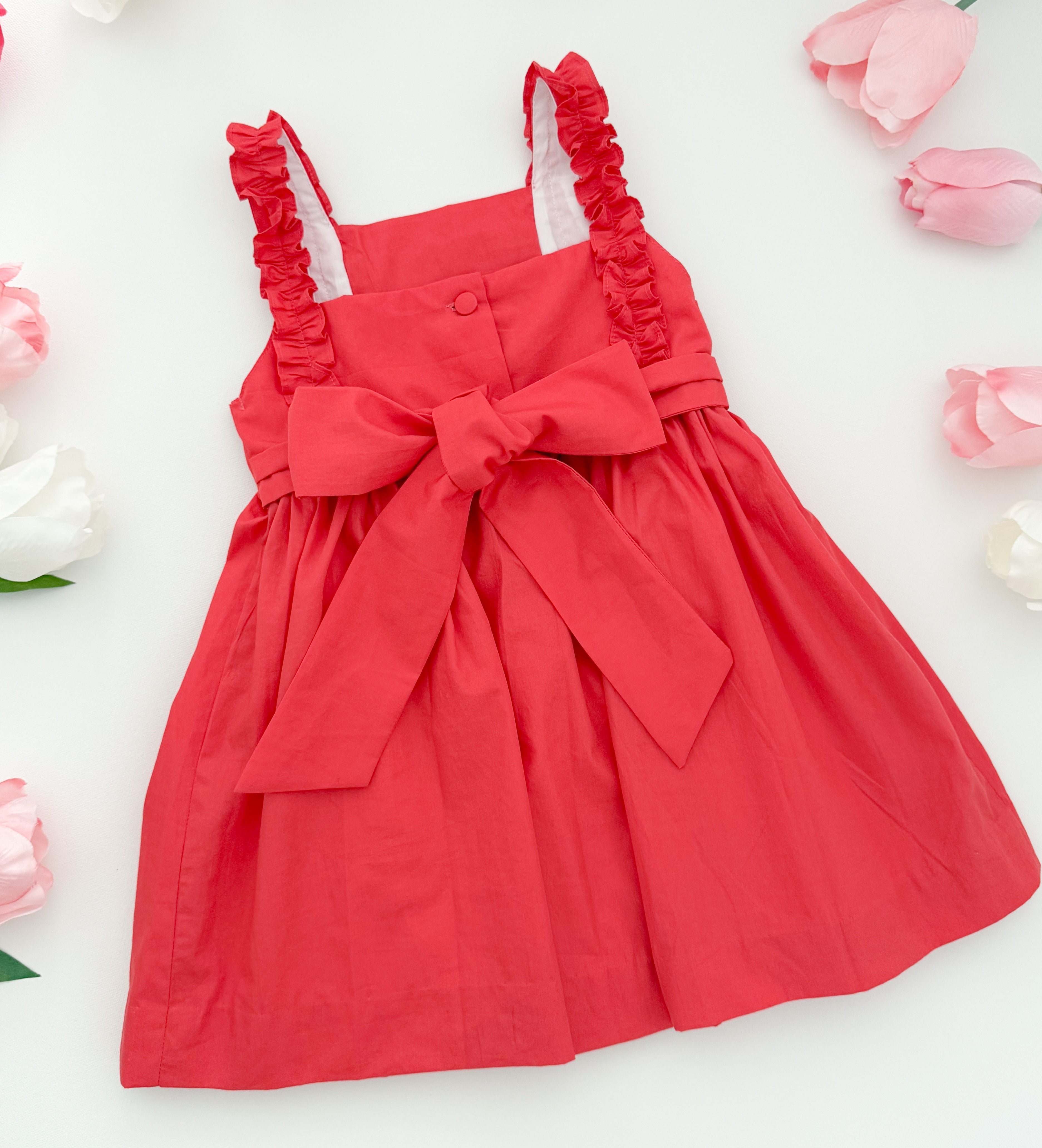 The hand smocked ATHÉNA dress - Coral red