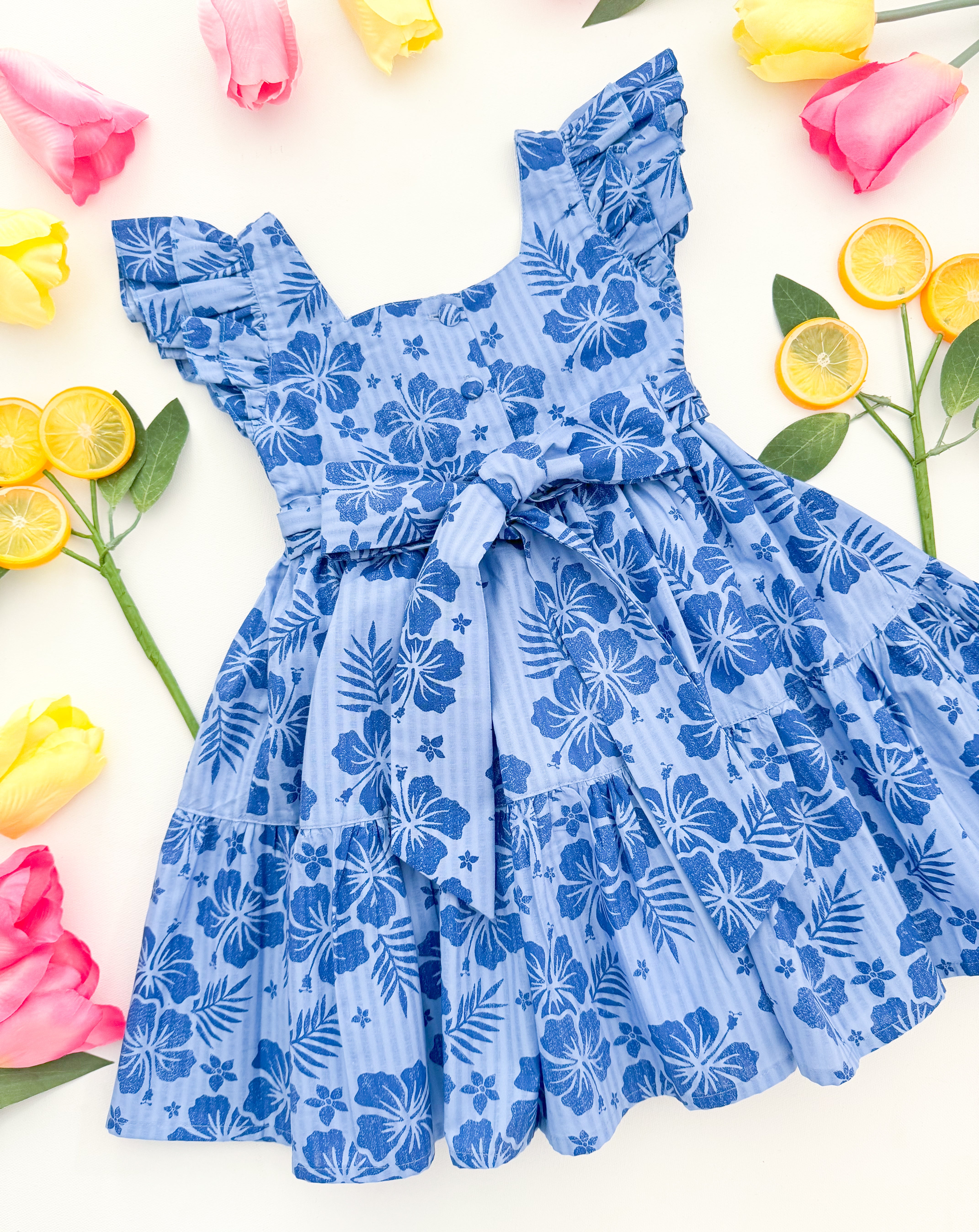 The hand smocked FIONA dress - floral blue