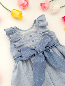 The hand smocked MIRANDA dress - Blue polka dots