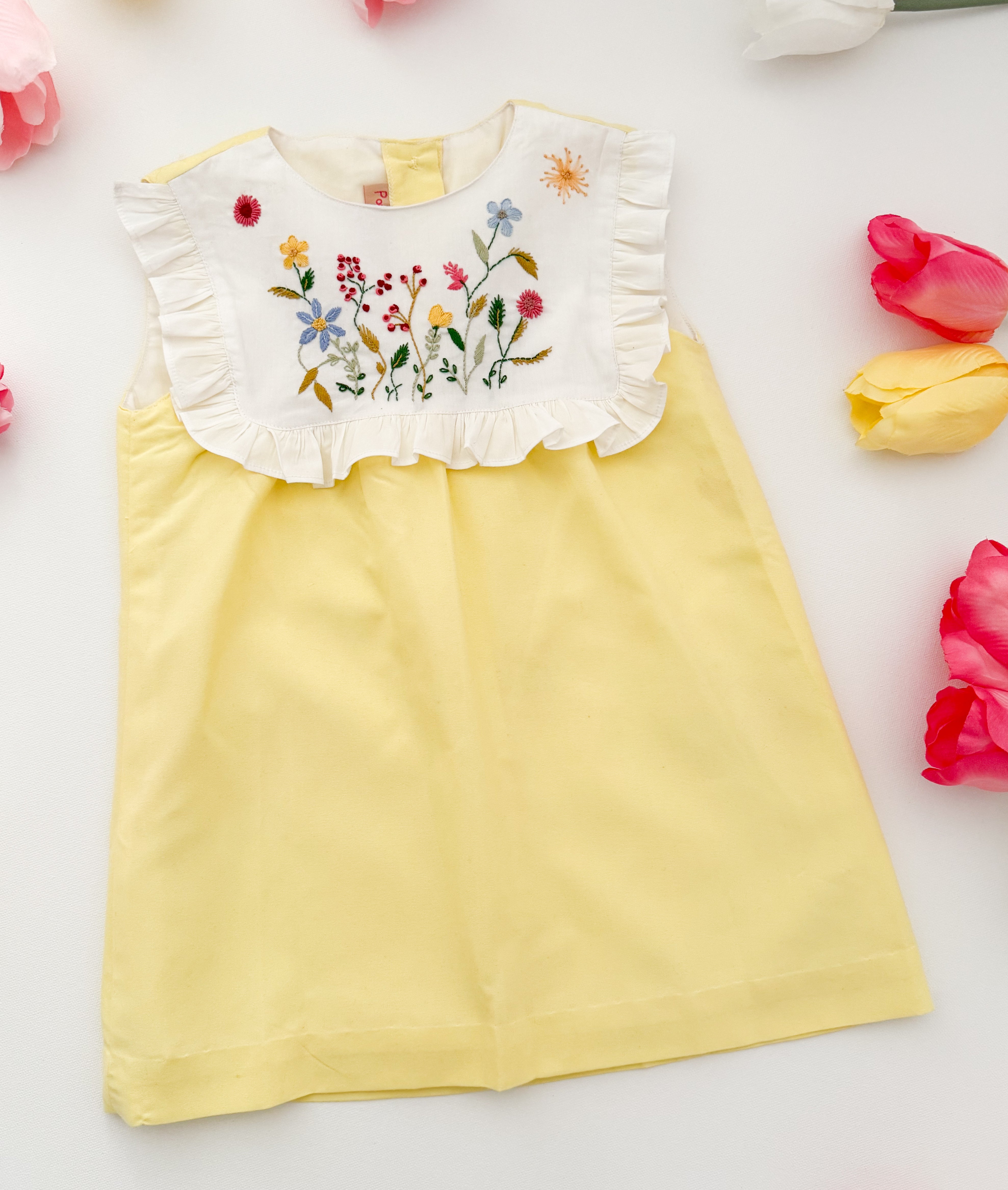 The hand embroidered ALICIA dress - yellow