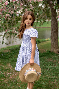 The hand smocked FLAVIE dress - White navy floral