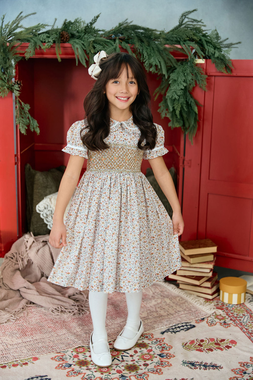 The hand smocked ABIGAIL dress - Liberty Brown
