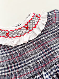 The hand smocked MADELINE dress - Plaid Grey and Red