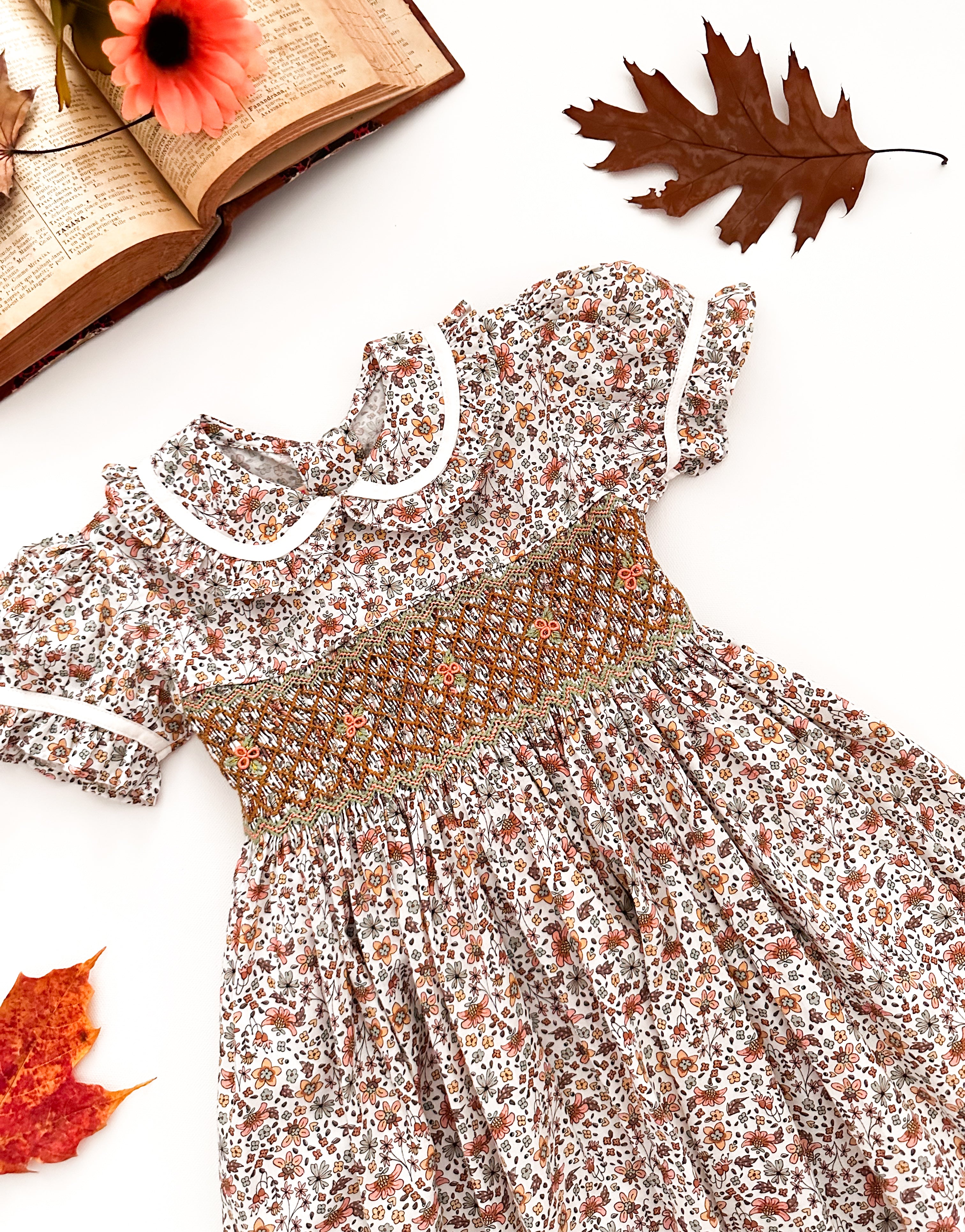 The hand smocked ABIGAIL dress - Liberty Brown