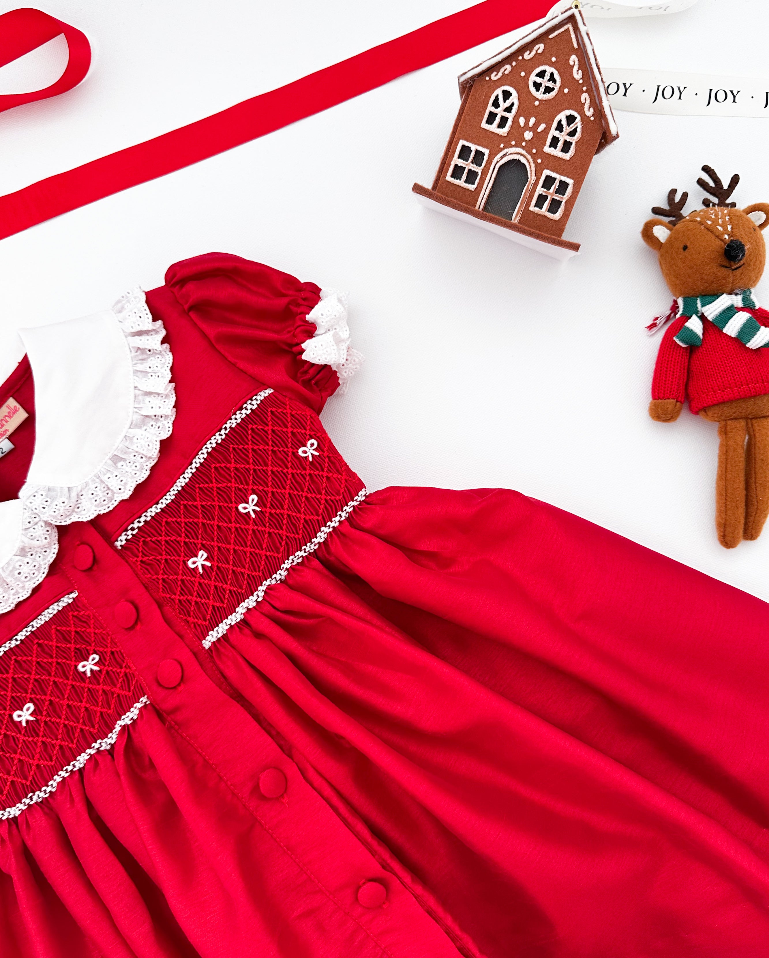 The hand smocked MATHILDE dress - Red Silk