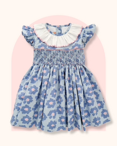 The hand smocked CÉCILIA dress - Floral Blue