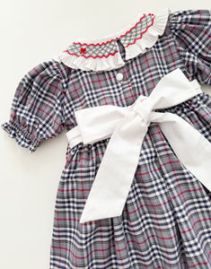 The hand smocked MADELINE dress - Plaid Grey and Red