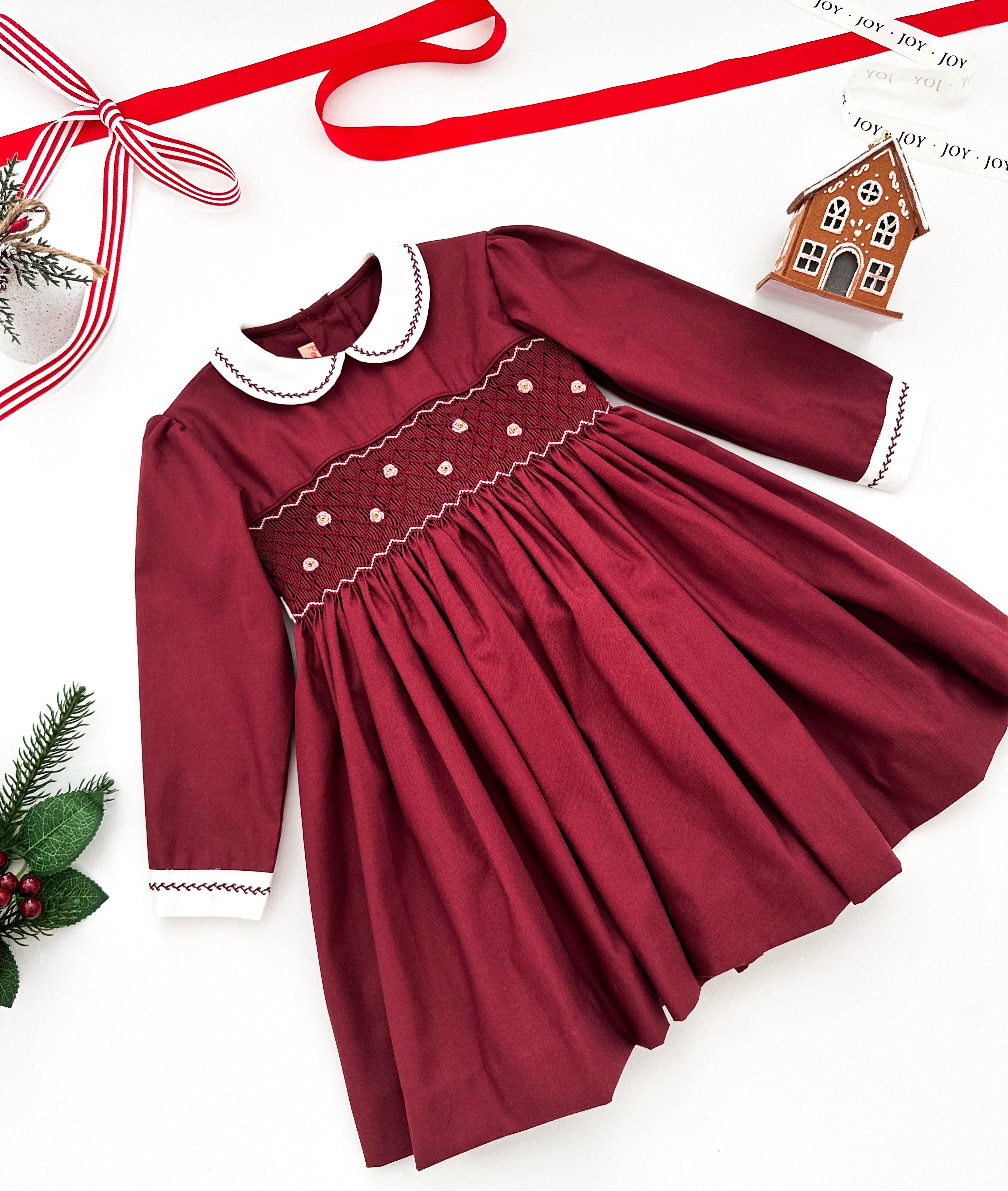 The hand smocked ANNE dress - Burgundy