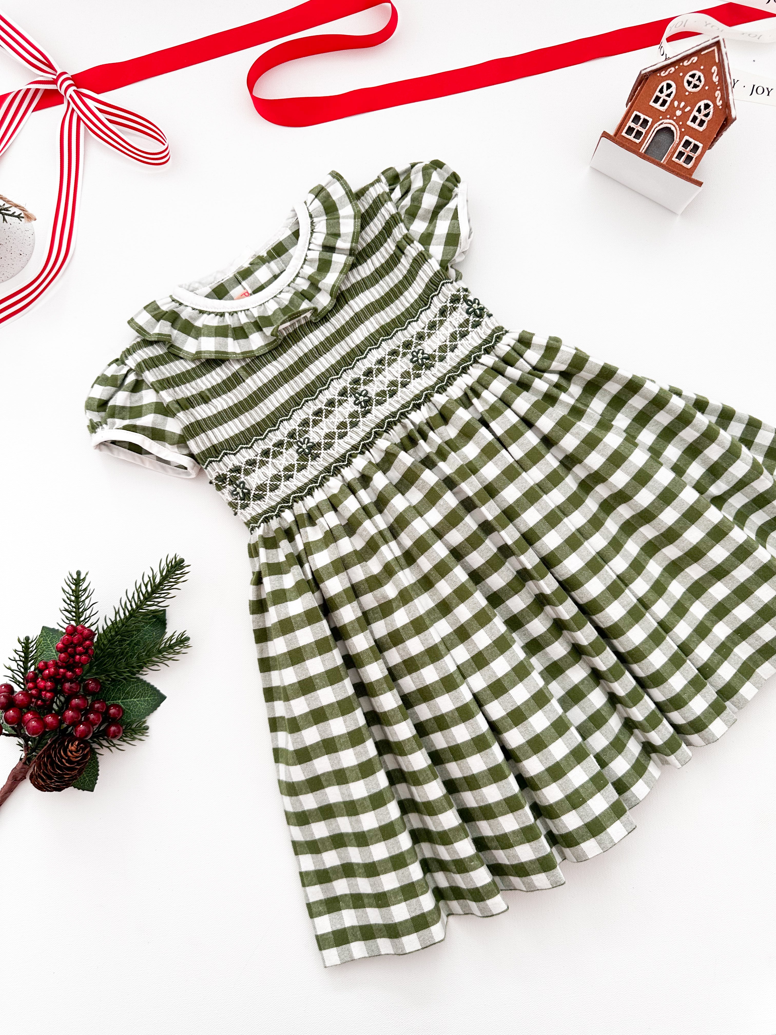The hand smocked BENEDICTE dress - in green and white