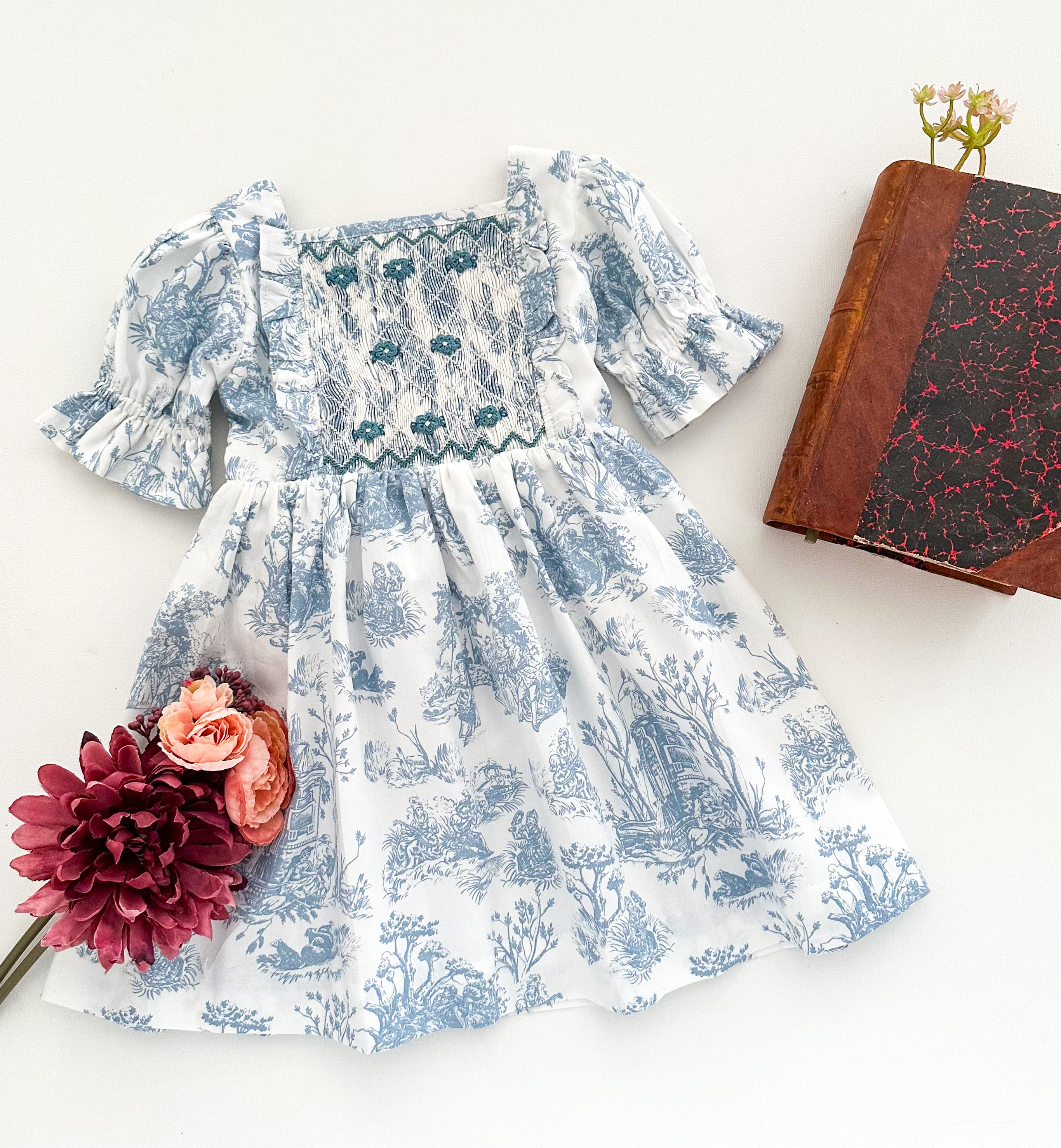 The hand smocked EMILIE dress - Toile De Jouy
