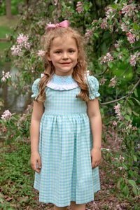 The hand smocked FAUSTINE dress - Vichy blue mint