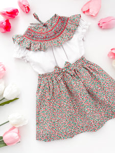 The hand smocked EMMY set - Floral coral mint