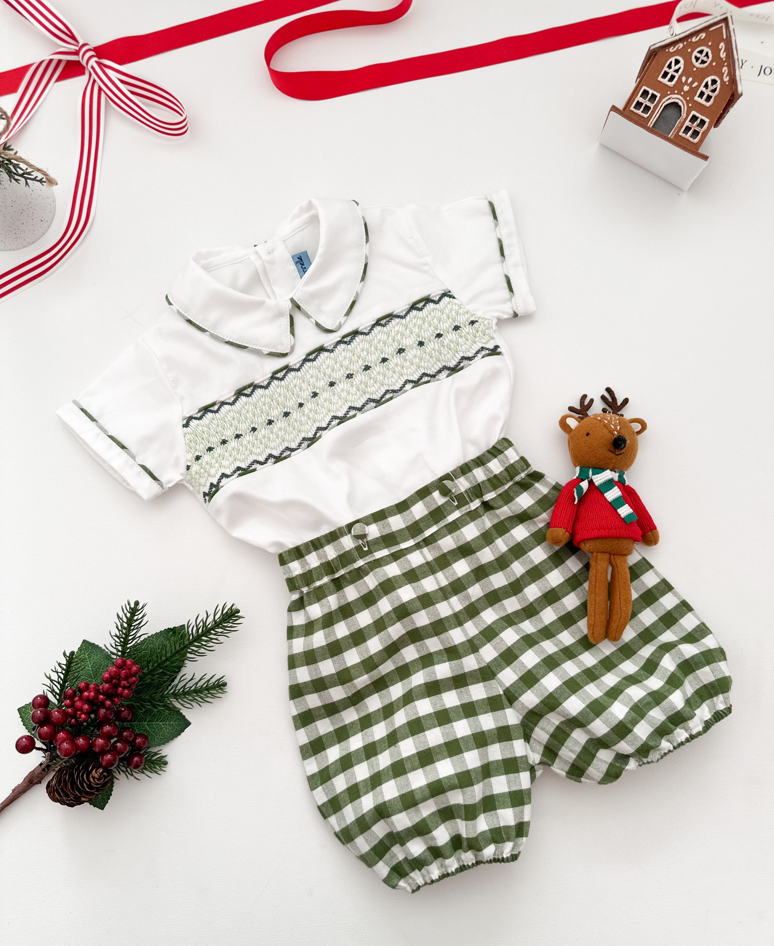 The hand smocked ADAM set - Green/white