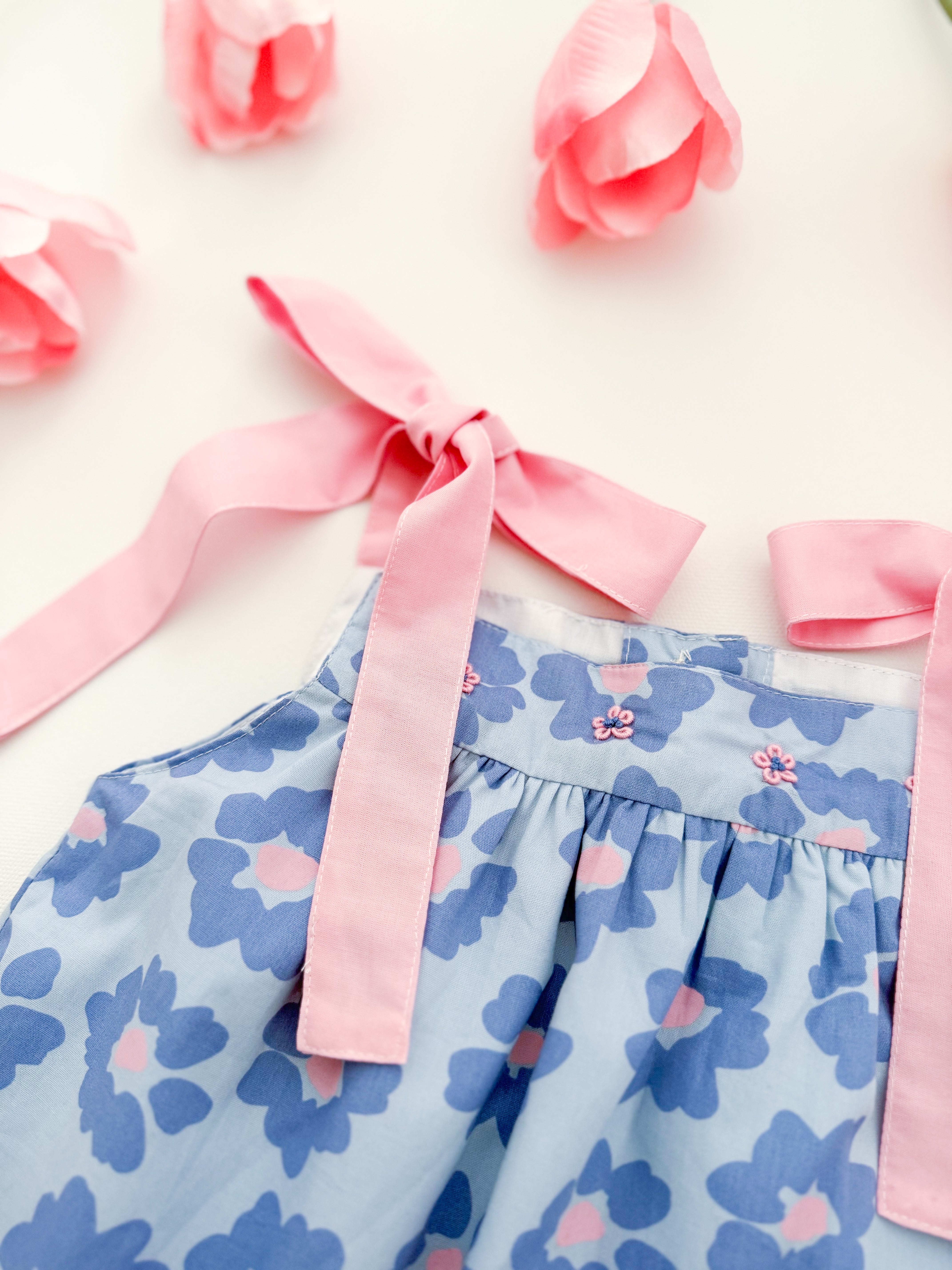 The hand embroidered ORNELLA dress - FLORAL BLUE PINK