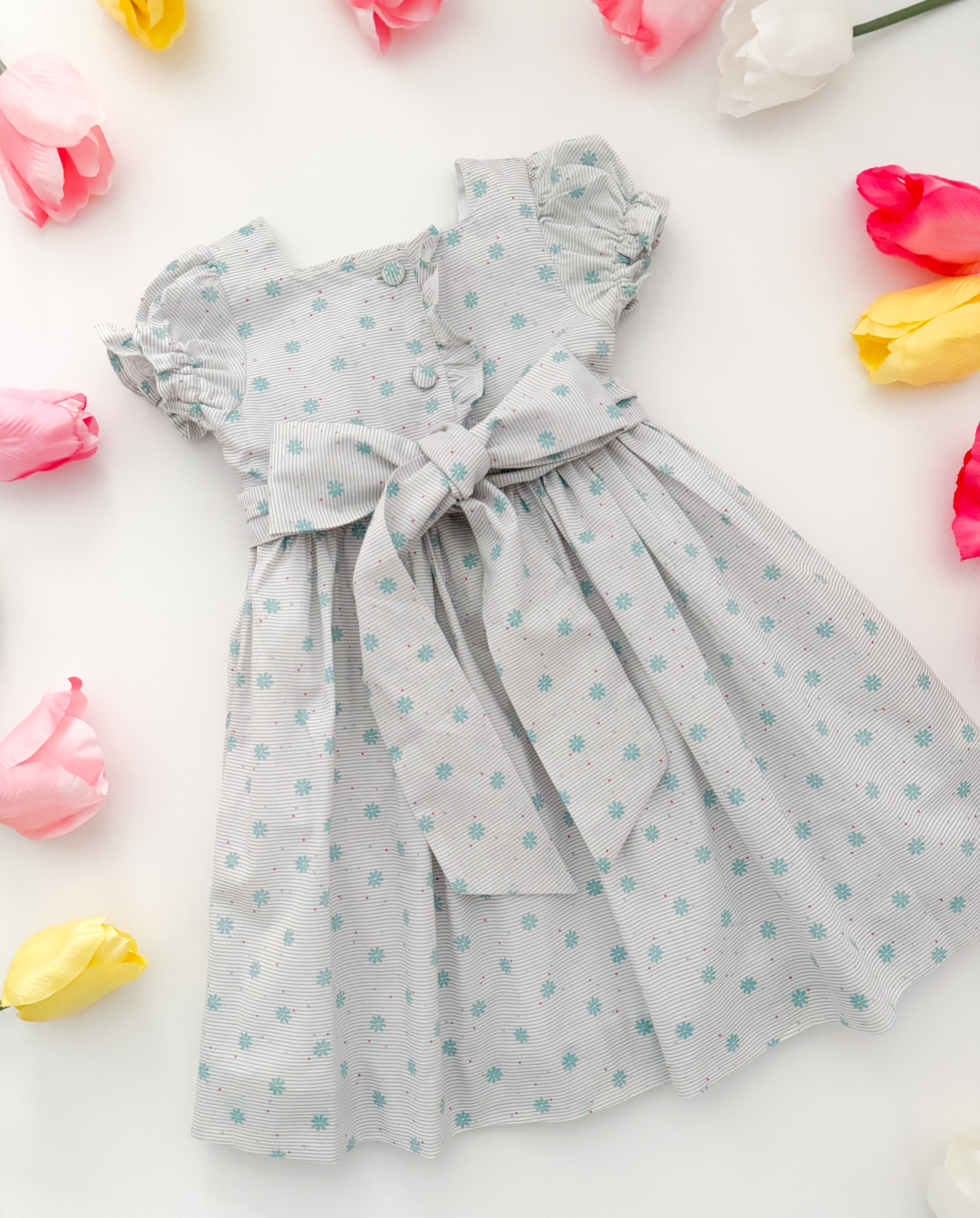 The hand smocked EMILIE dress - Floral mint