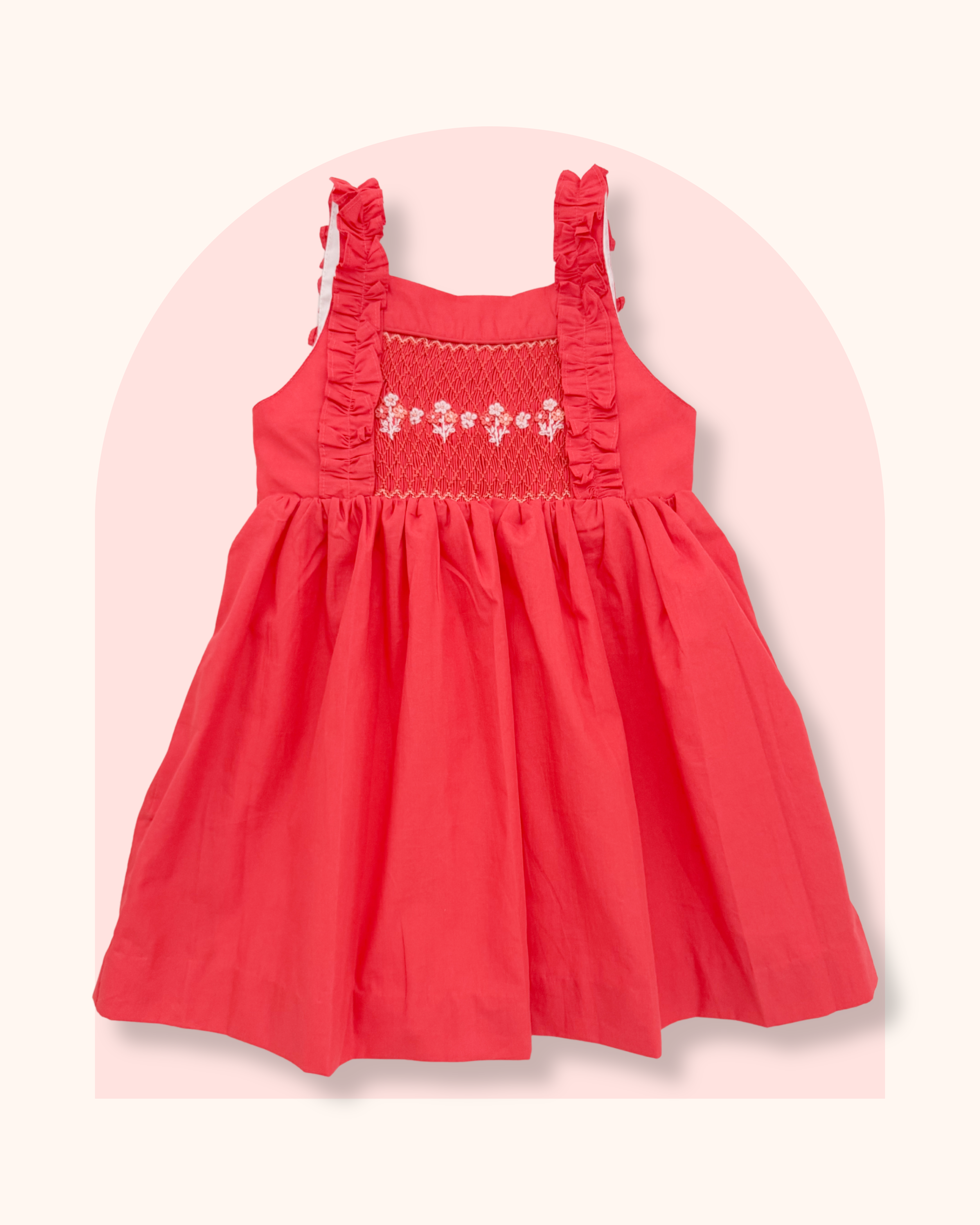 The hand smocked ATHÉNA dress - Coral red