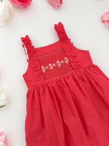 The hand smocked ATHÉNA dress - Coral red