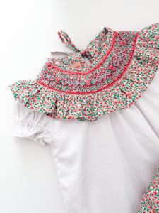 The hand smocked EMMY set - Floral coral mint