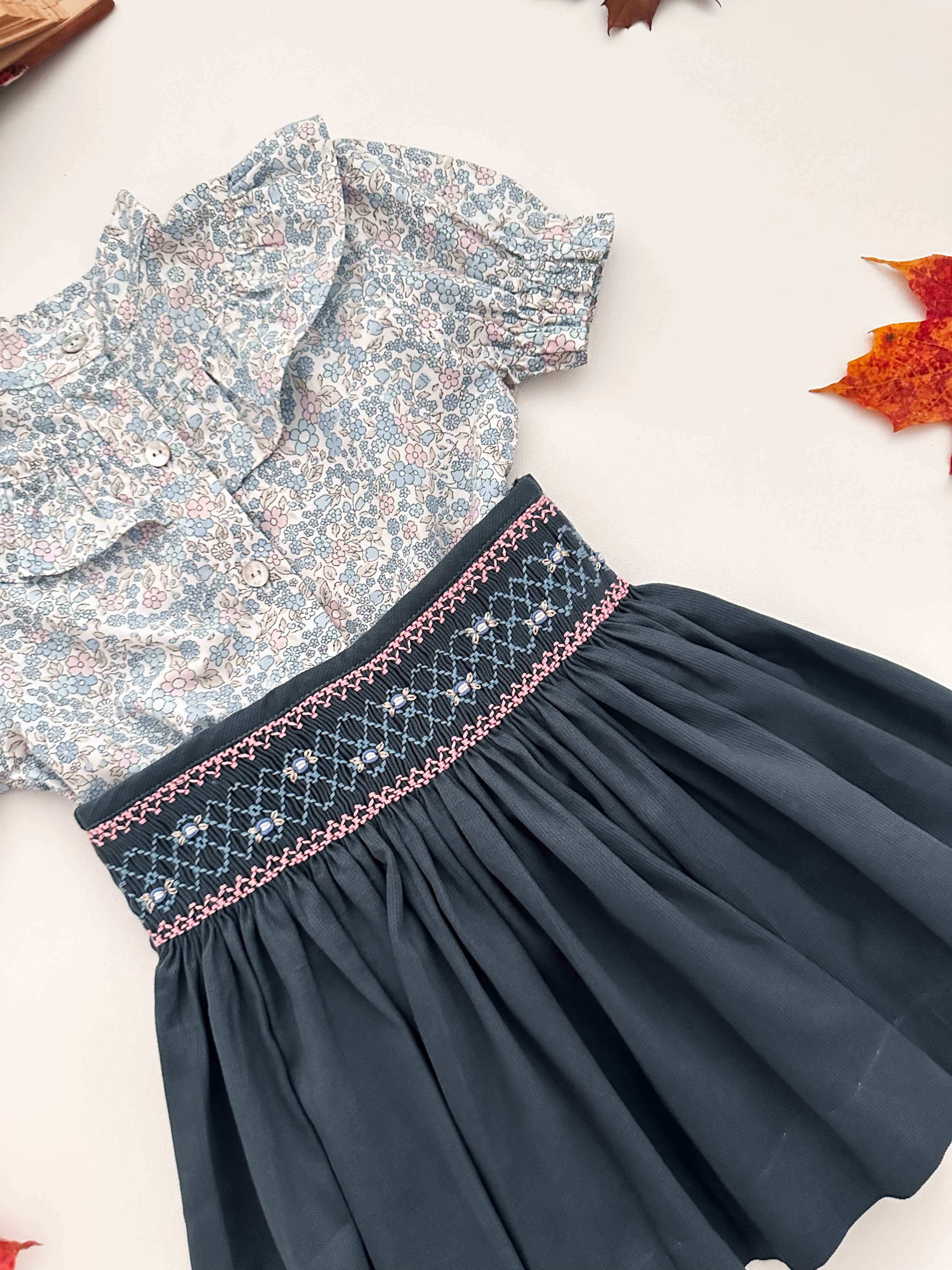The hand smocked SAPHIRA set - Liberty blue