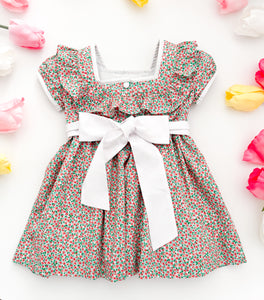 The hand smocked SERENA dress - Floral mint coral