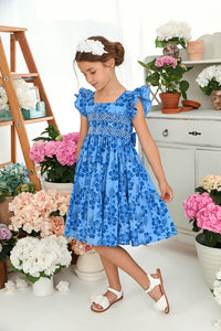 The hand smocked FIONA dress - floral blue