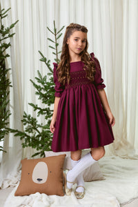 The hand smocked KATE dress - Burgundy