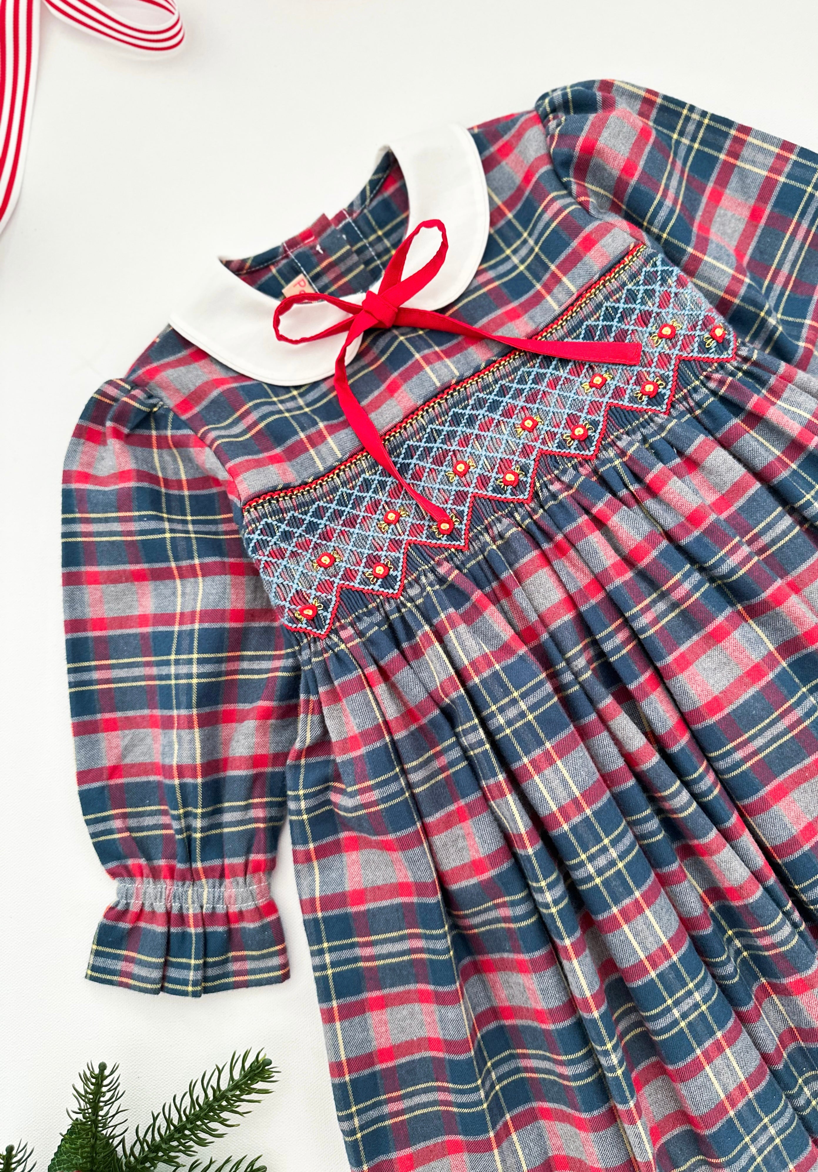 The hand smocked ADÉLIE dress - Tartan blue red