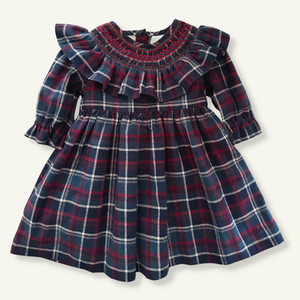 ** SECONDS SALE ** The hand smocked ELLA dress - Plaid navy and red